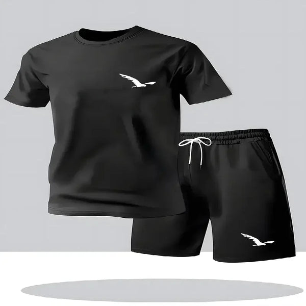 Summer Men's New Fashionable Sportswear Round Neck Short Sleeved Shorts.