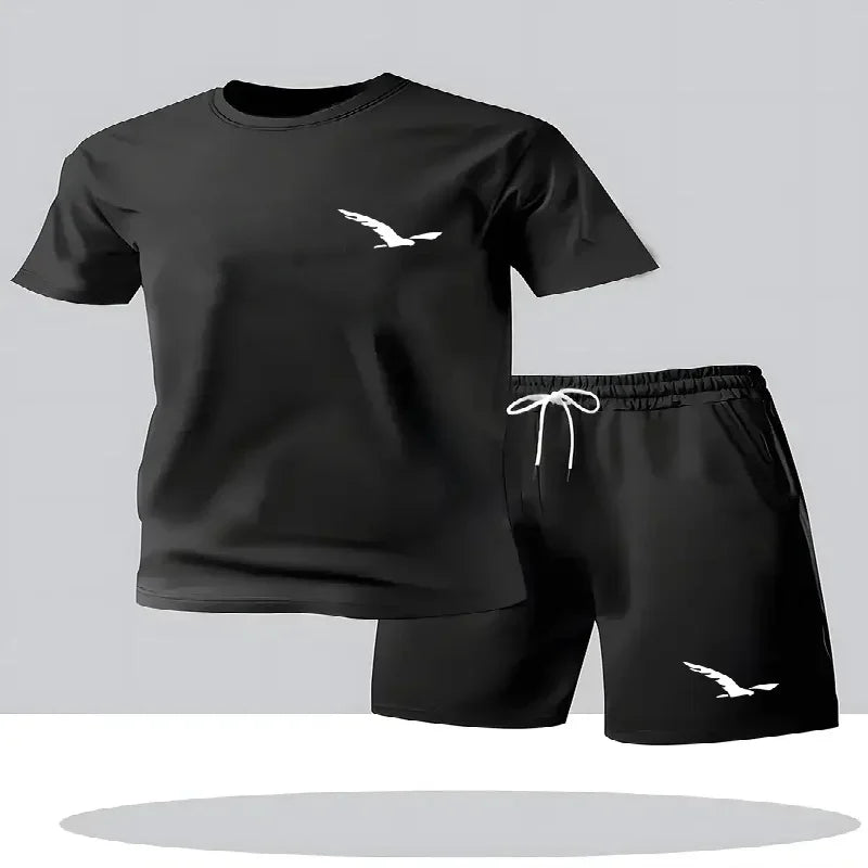 Summer Men's New Fashionable Sportswear Round Neck Short Sleeved Shorts.