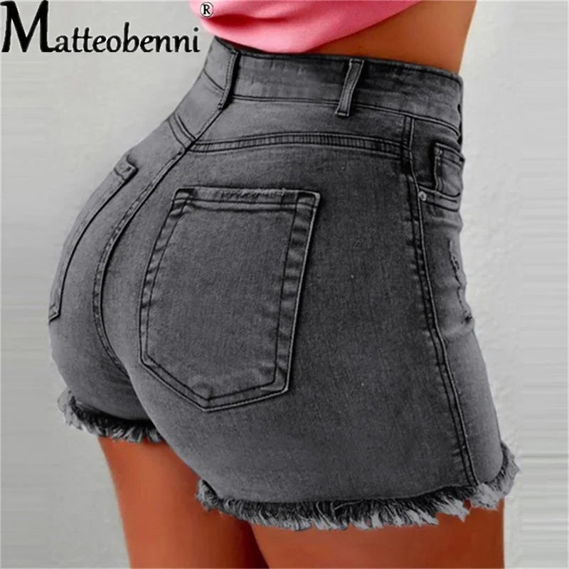 Women High Waist Denim Shorts Ripped Hole Bodycon Short Feminino.
