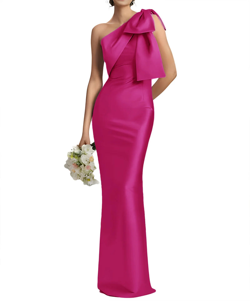 Evening Dress Women Elegant Tight Sexy Satin Single Shoulder.