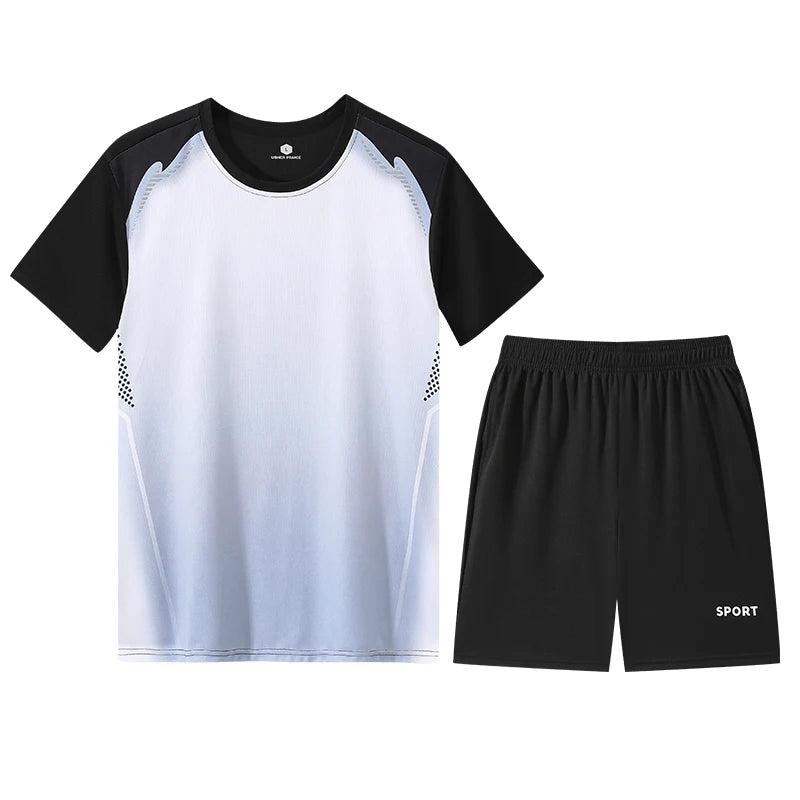 CHRLCK Unisex Gradient Fitness Clothes Ice Silk Quick Drying T-shirt Suits.