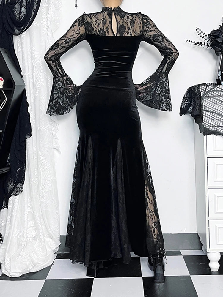 AltGoth Aesthetic Gothic Midi Dress Women Vintage.