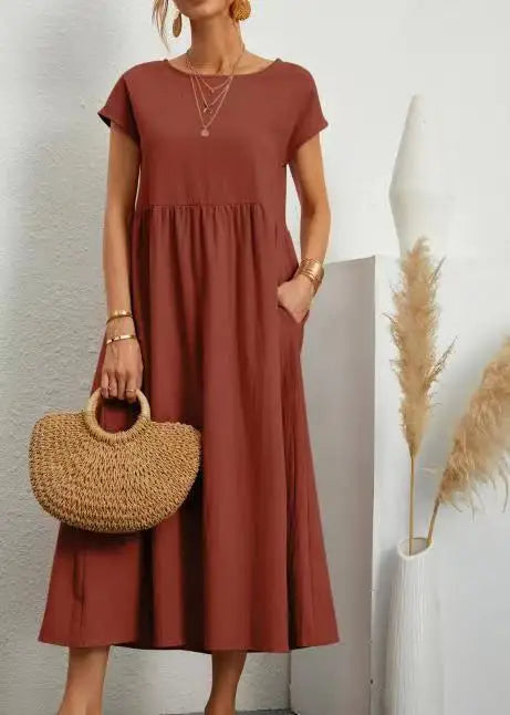 Women Vintage Solid Dress Summer Elegant.