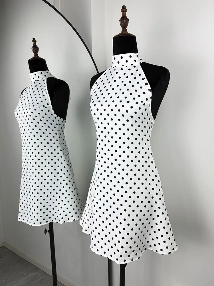 Tornova Polka Dot Halter Sleeveless Dress For Women.