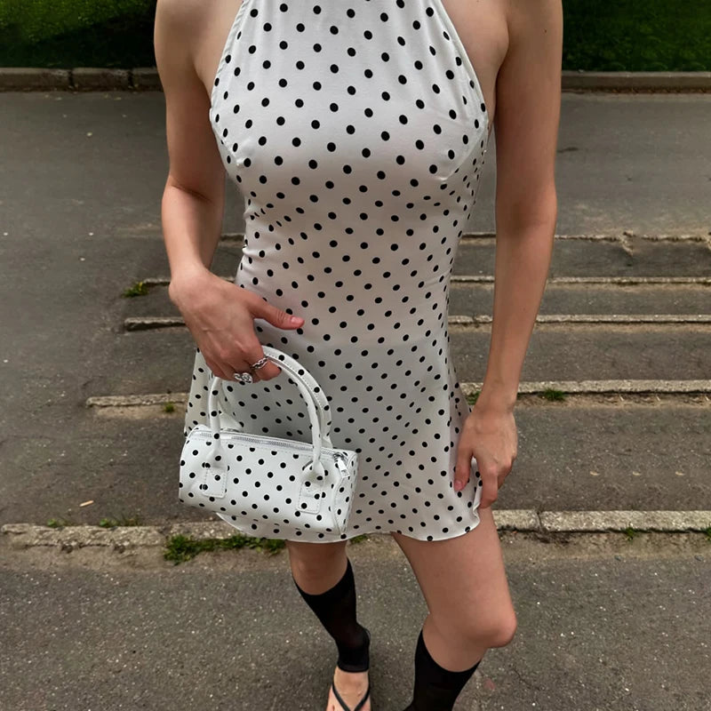 Tornova Polka Dot Halter Sleeveless Dress For Women.