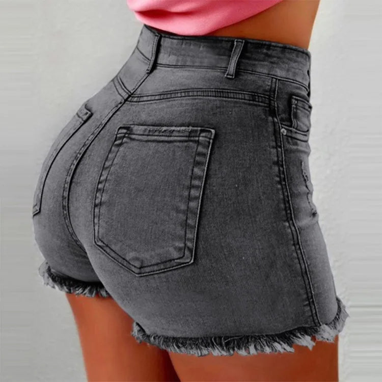 Y2K Womens Denim Shorts High Waisted Hot Pants with Tassels Retro Slim.