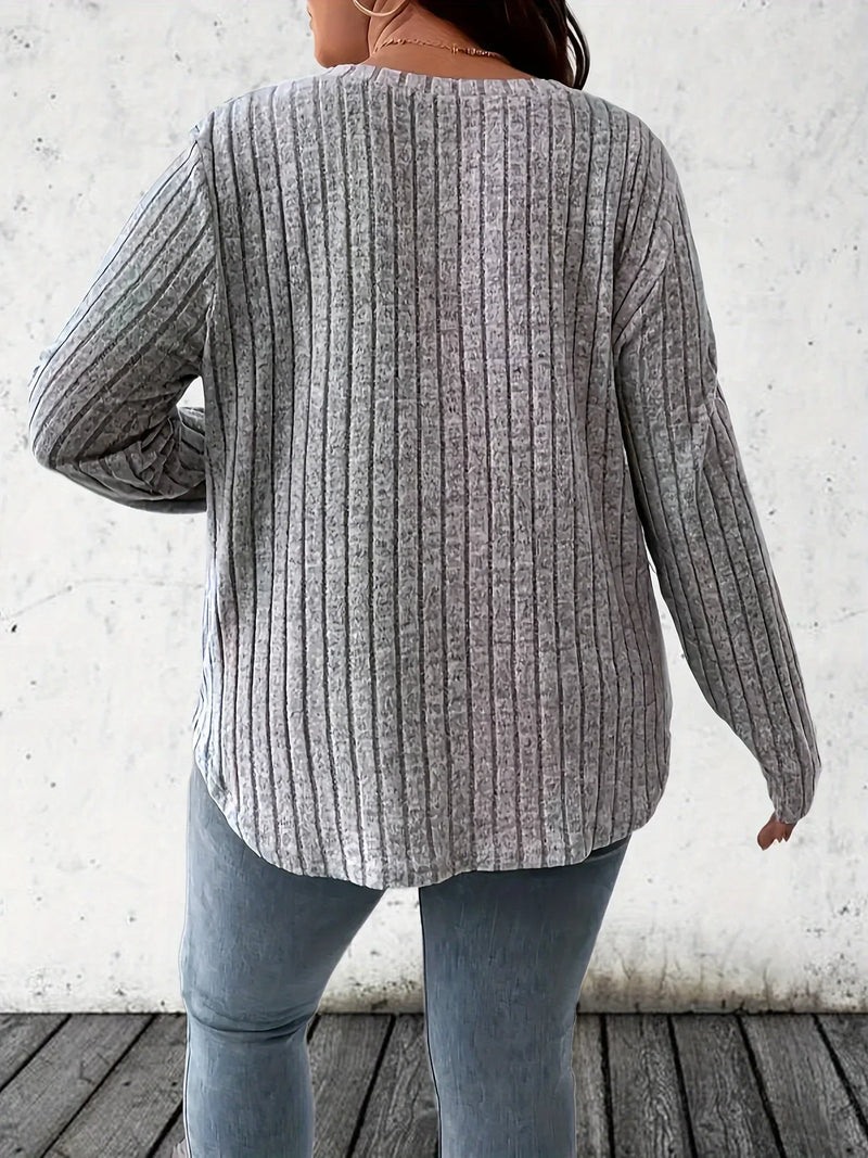 Plus Size 1XL-5XL  Women's Casual Fashion V Neck Long Sleeve T-Shirt.