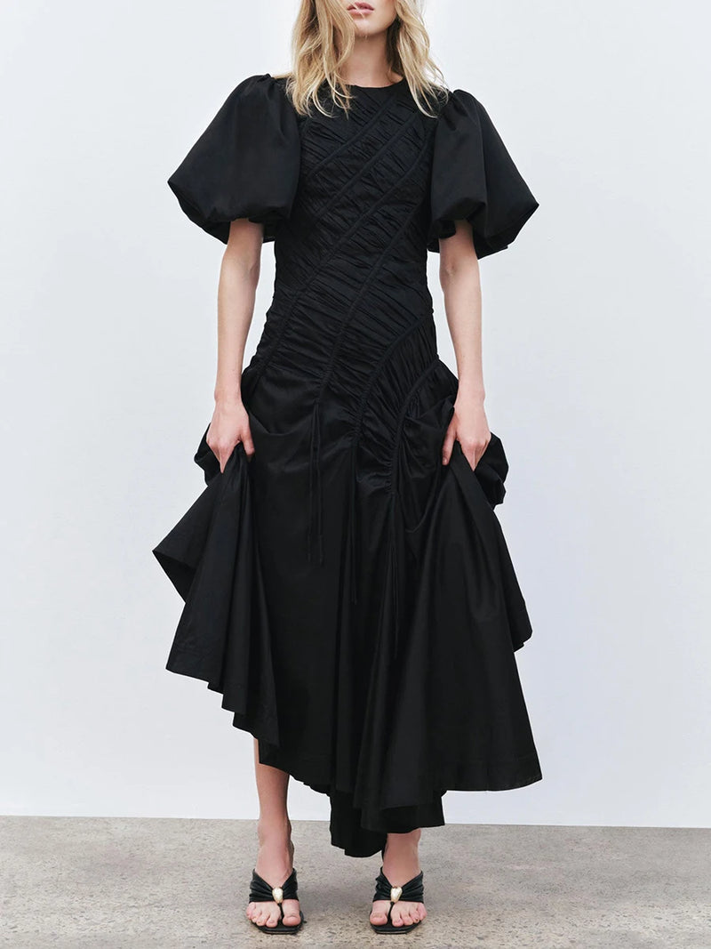 Solid Spliced Folds Irregular Long Dresses for Women.