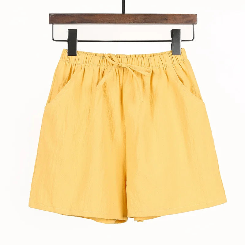 Women Summer Cotton Shorts Casual Solid Pockets Basic Shorts Elastic Waist.