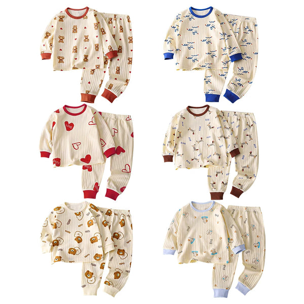 Kids Casual Autumn Long Sleeve Pajamas Set Boys and Girls.