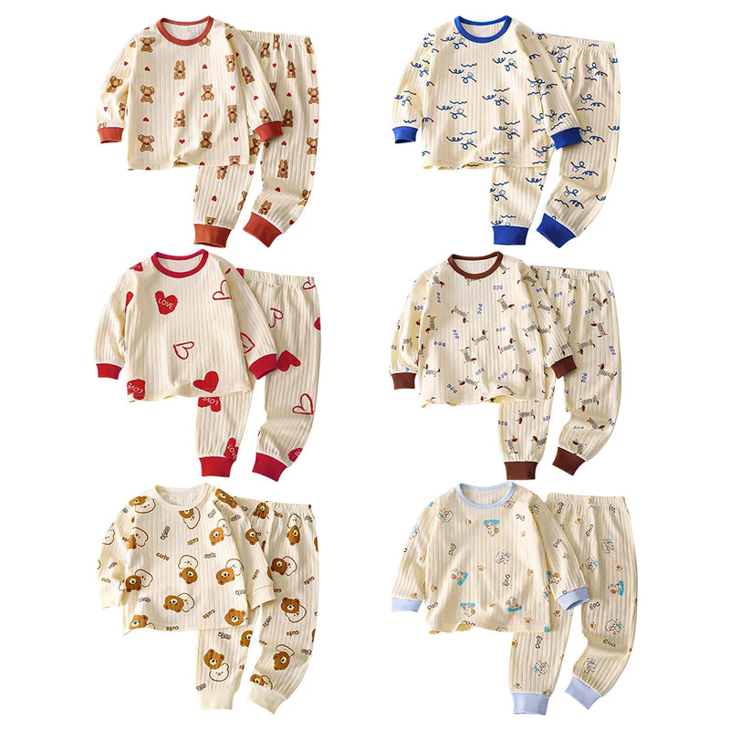 Kids Casual Autumn Long Sleeve Pajamas Set Boys and Girls.