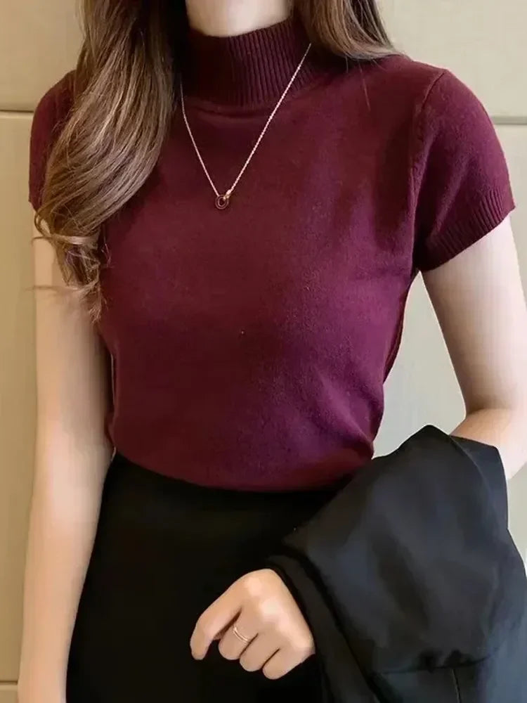 Women's Half-High Neck T-Shirt Fashion Jumper Casual Tops.
