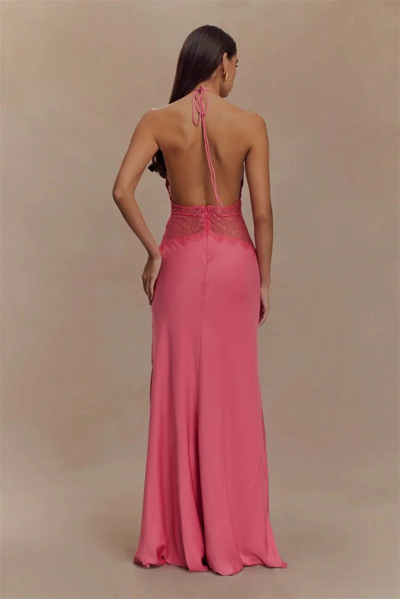 Mozision Summer Backless Sexy Maxi Dress Women Gown Patchwork.