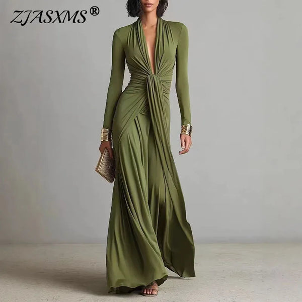 Women's Elegant Deep V Neck Maxi Dress.