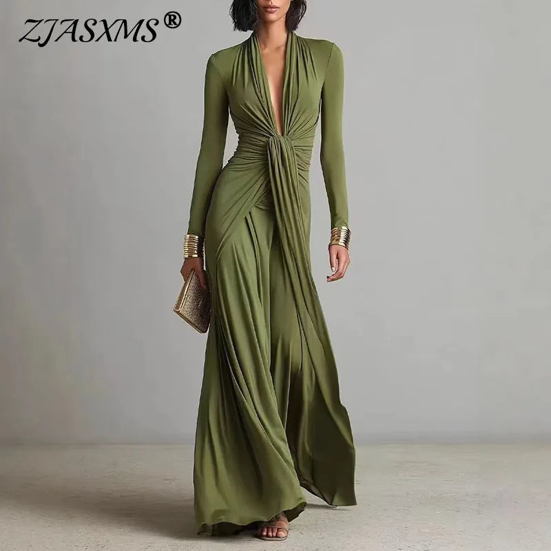 Women's Elegant Deep V Neck Maxi Dress.