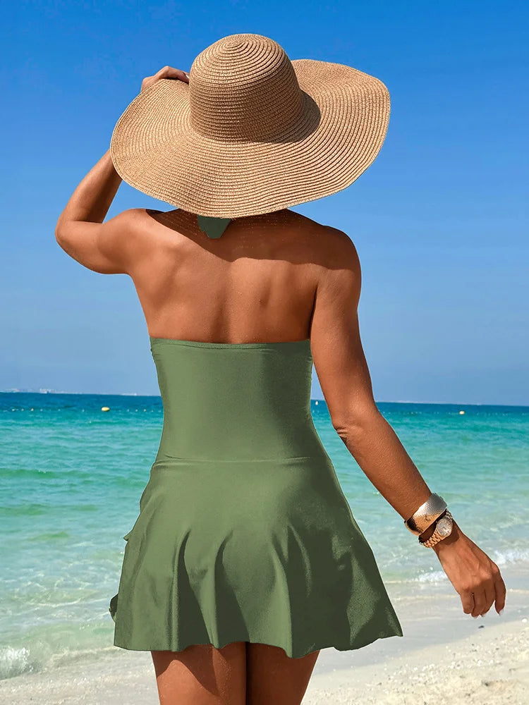 Rinabe Green Solid Bikinis Sexy Swimwear Women Swimsuit.