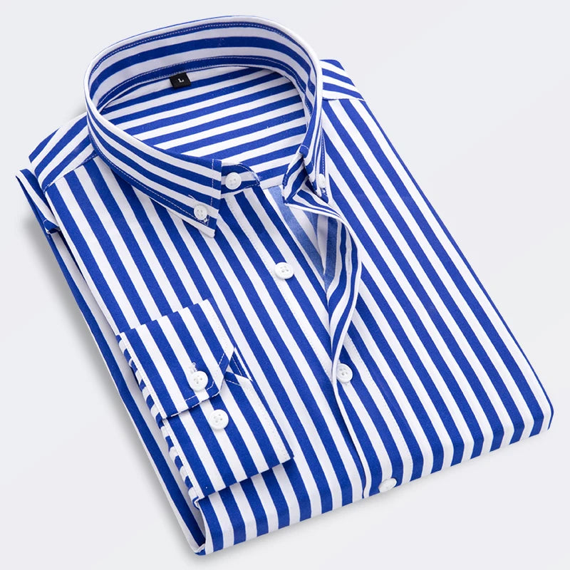 Men's Striped Shirt Solid Casual Long Sleeve Slim Fit Korean Edition Business.