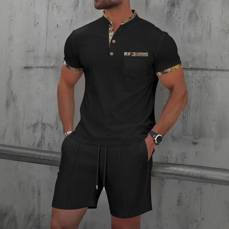 Men Europe and the United States new summer Waffle solid color.