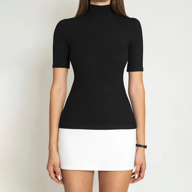 Talenza Elegant Contrast Color Mini Dress Women's Sexy High Neck Short.