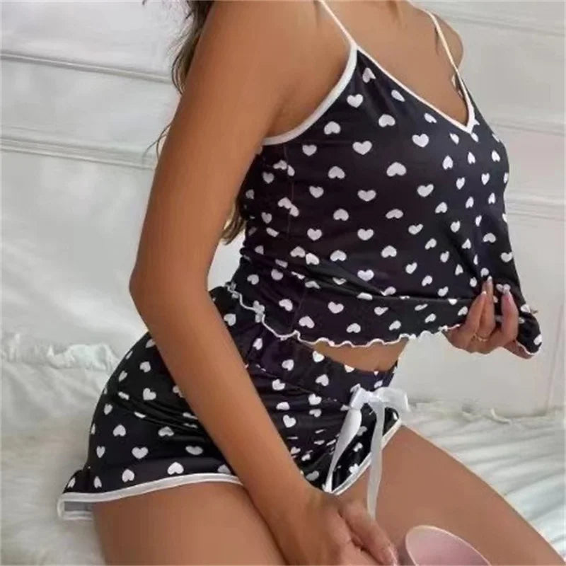 Summer 2pieces Pajama Set for Women Sleepwear Spaghetti Strap.