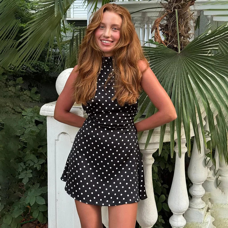 Tornova Polka Dot Halter Sleeveless Dress For Women.