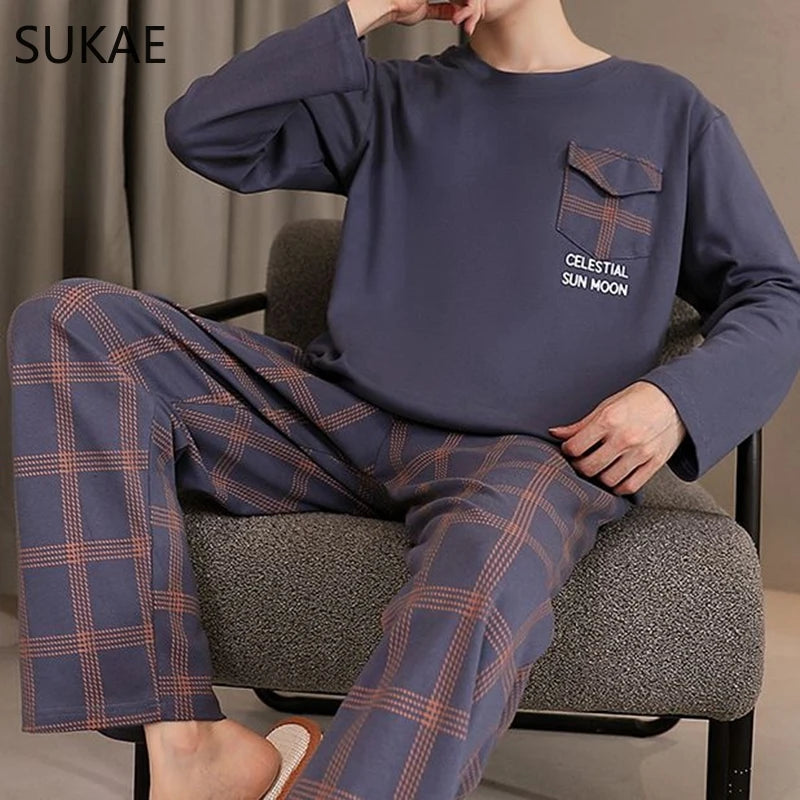 Sporty Pajama Set for Men Autumn Winter New Soft Cotton Pijama.