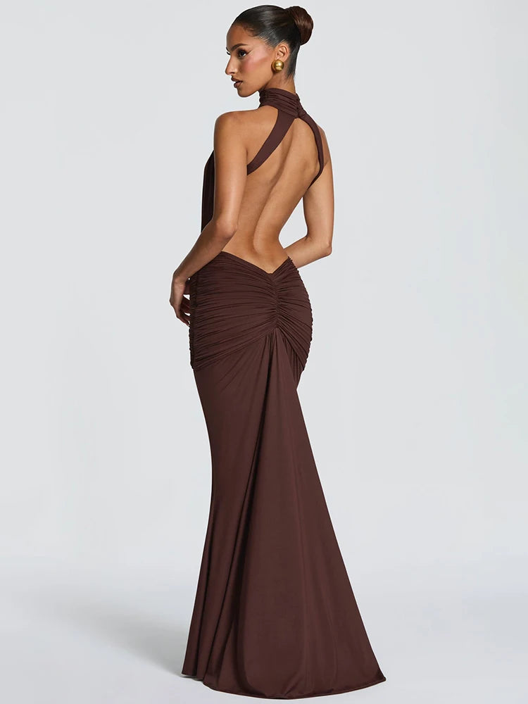 Mozision Turtleneck Backless Sexy Maxi Dress Women.