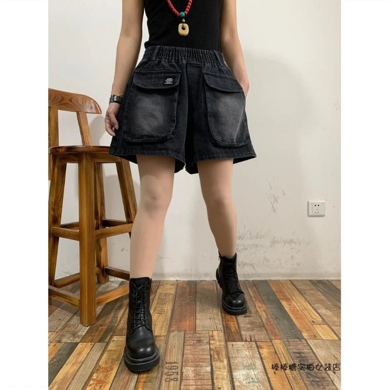 summer new fashion personality big pocket hot pants women large size.