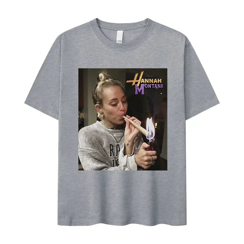 Miley Cyrus Funny Smoking T Shirt Hannah Montana Aesthetic Vintage T-shirt Men Women.