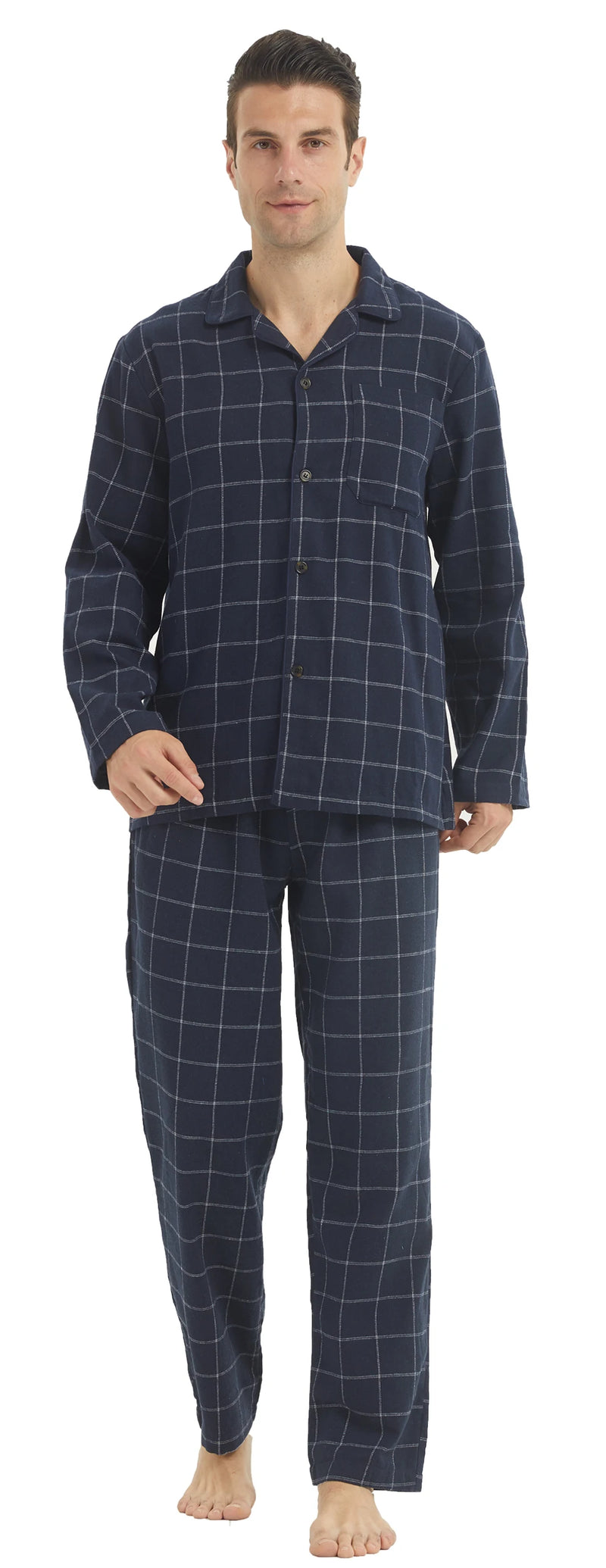 Mens Flannel Pajama Sets Cotton Plaid Pajamas for Men Pjs Set.