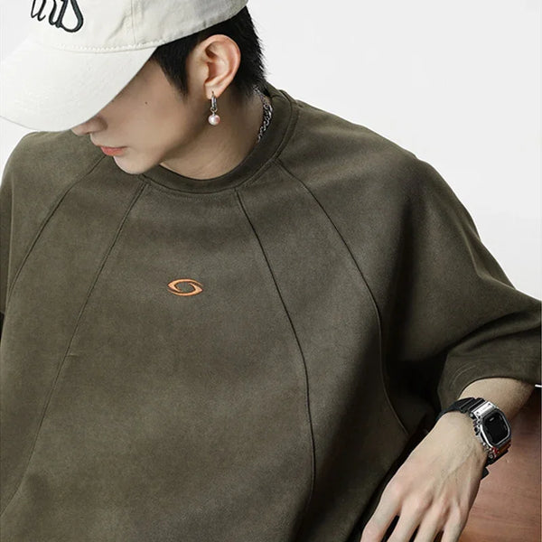TFETTERS Brand Splicing Suede Male T Shirt Summer.