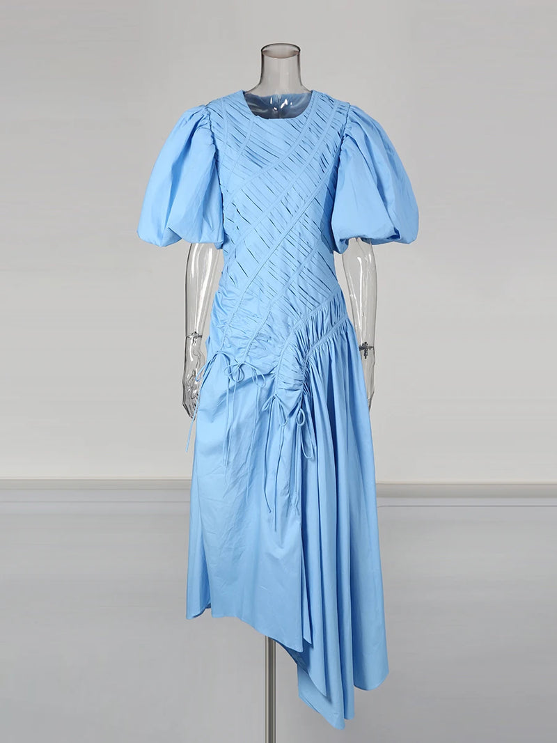 Solid Spliced Folds Irregular Long Dresses for Women.