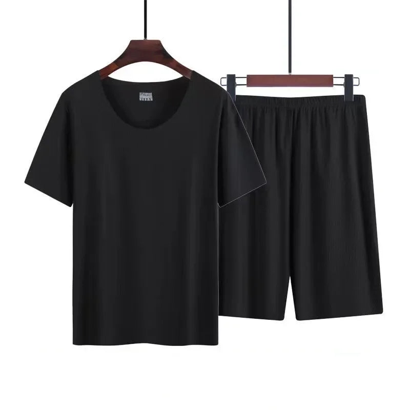 Men's two-piece ice silk pajamas Loungewear.