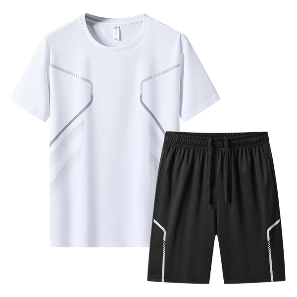 Men's Short Sleeve T-shirts Shorts 2 Piece Sets Summer Outdoor Run Training.