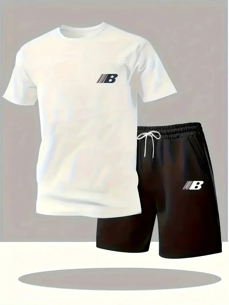 Sports Style Men's Summer Breathable Sportswear Short Sleeved T-shirt+shorts.