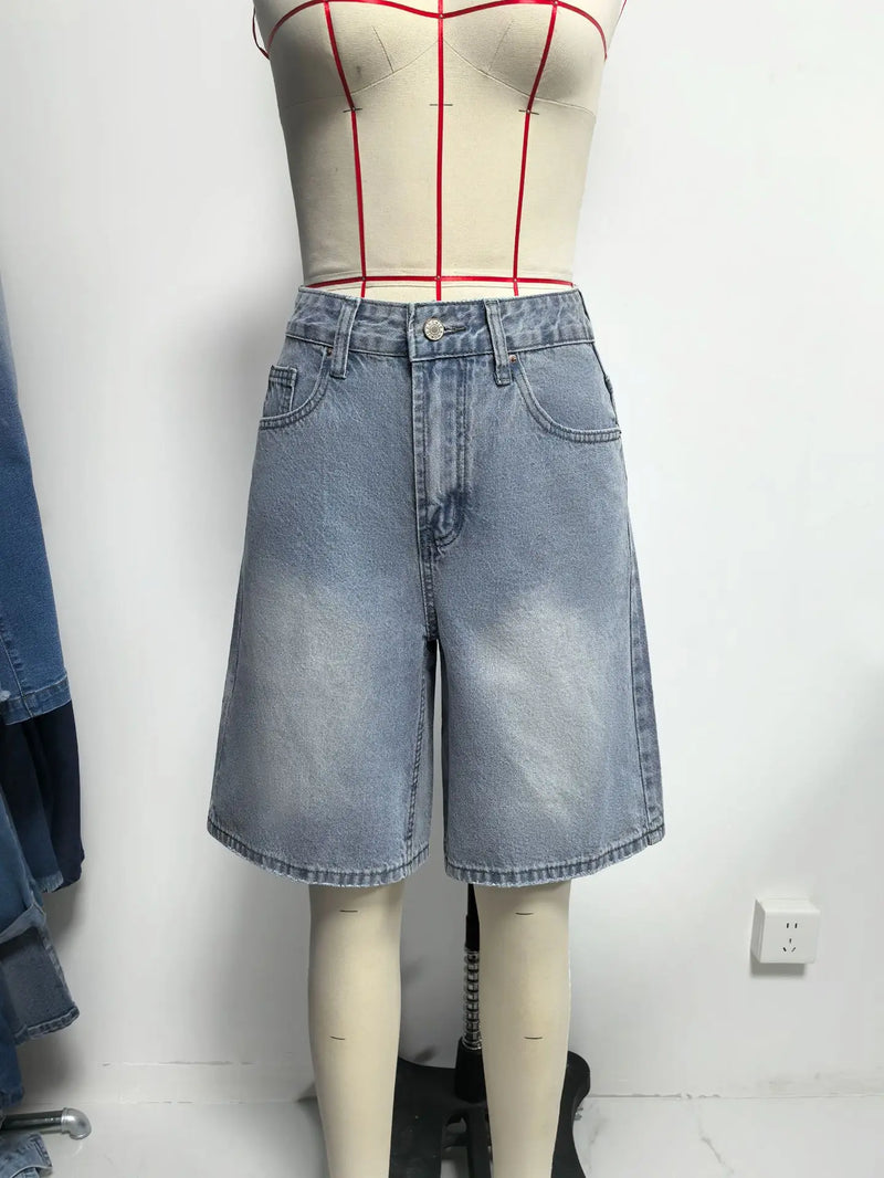 Women Solid Denim Shorts Wide Leg Jean Pants.