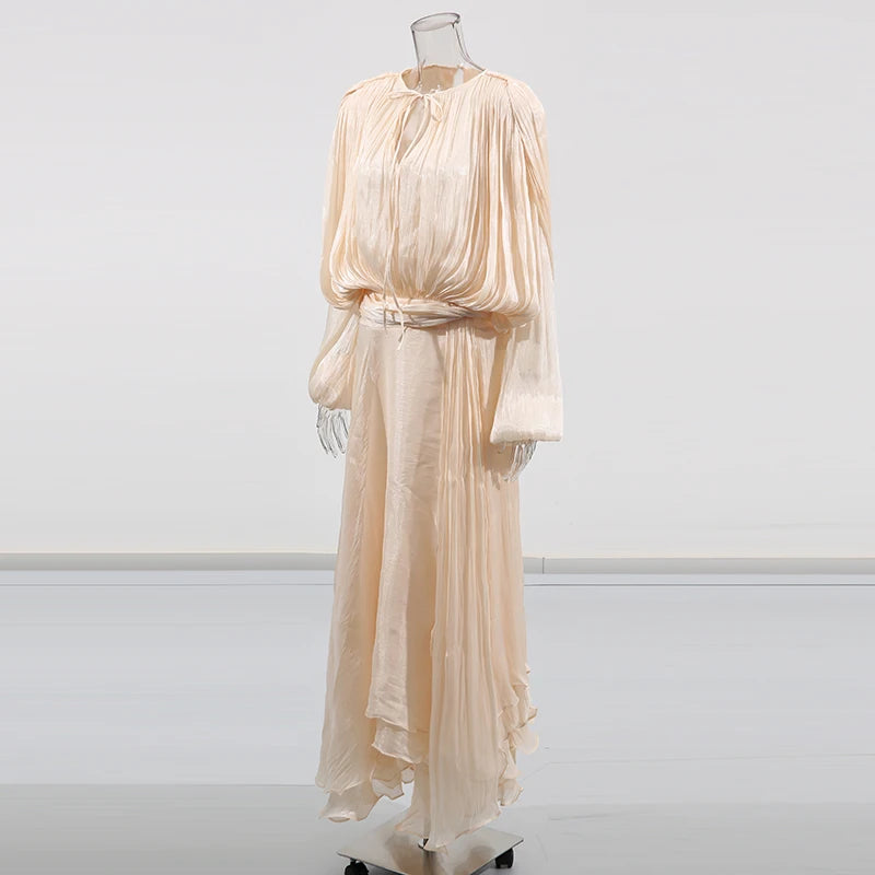 Solid Loose Spliced Folds Elegant Dresses for Women.