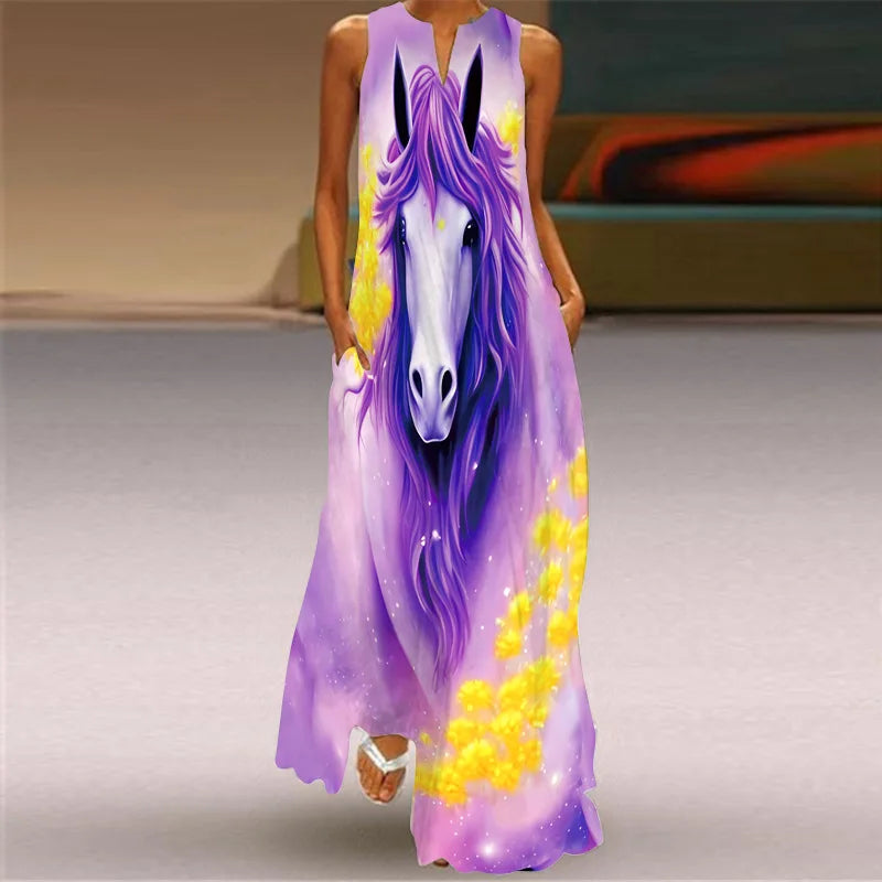 Vintage Print Maxi Dress For Women.