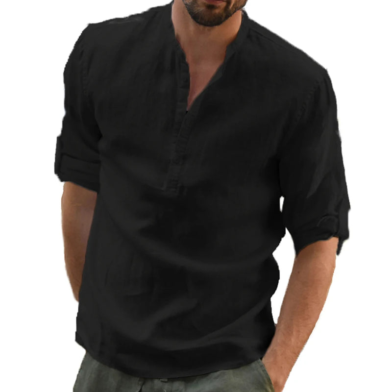 KB New Men's Casual Blouse Cotton Linen Shirt Loose Tops Long Sleeve.