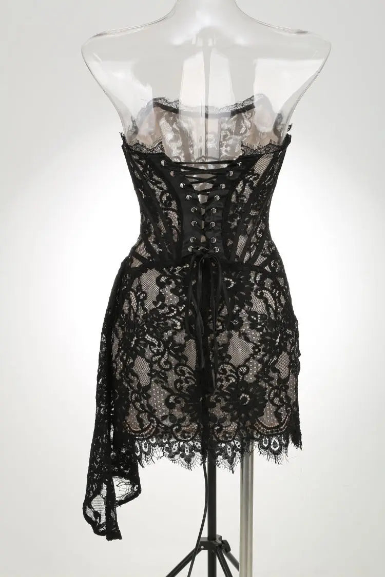 Women’s Sexy Lace See-through Patchwork Corset Dress.