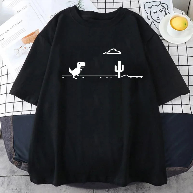 Men's T-shirts Printed Dinosaur Cactus Funny Tops Summer Cotton T-shirt.