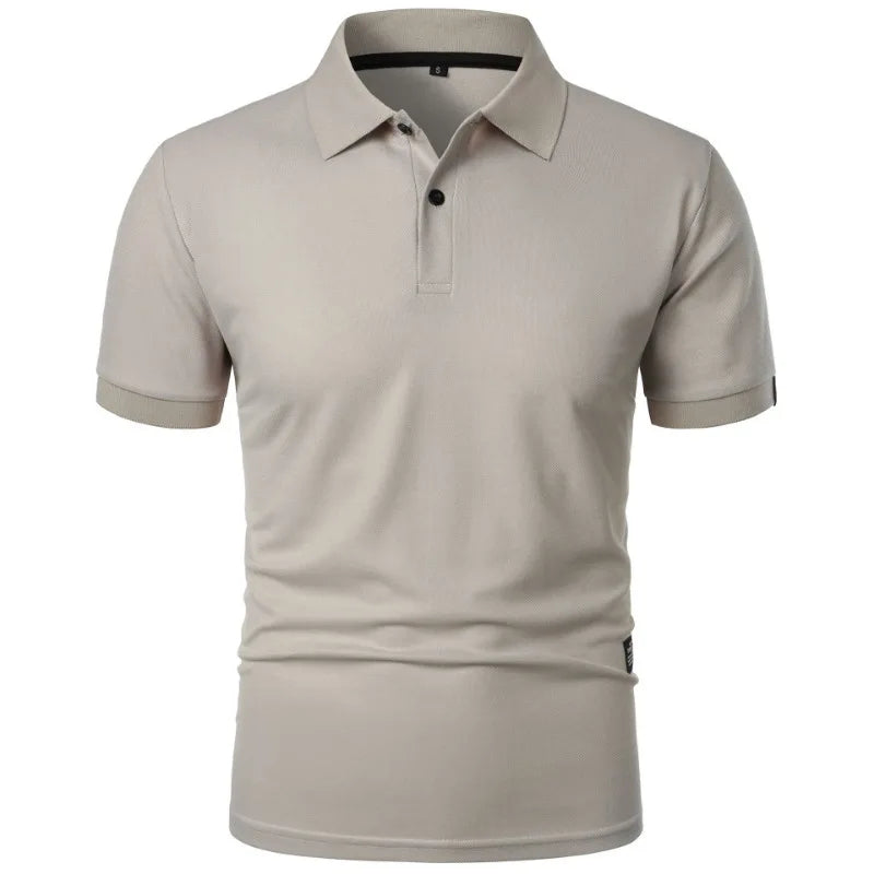 Solid Color Polo Shirt Men's Short Sleeve Button Tshirts Lapel Lightweight.