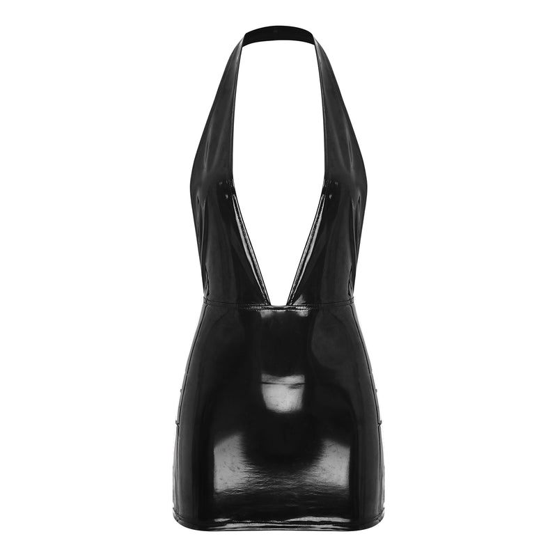 Women’s Skinny Latex Mini Skirt Mini Dress.