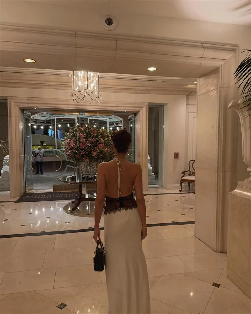 Mozision Summer Backless Sexy Maxi Dress Women Gown Patchwork.