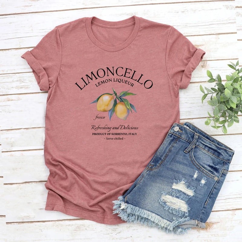 Limoncello T-Shirt Italy Lemons T-shirt Women Short Sleeve O-neck.
