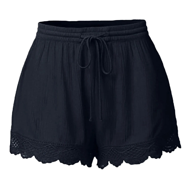 Shorts For Women Ruffle Hem Casual Shorts Plus Size Drawstring  Lace Shorts.
