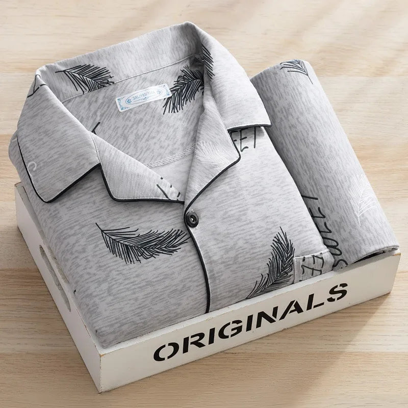 Men Pyjamas Fall and Winter Plaid Simple Sleepwear Homewear.