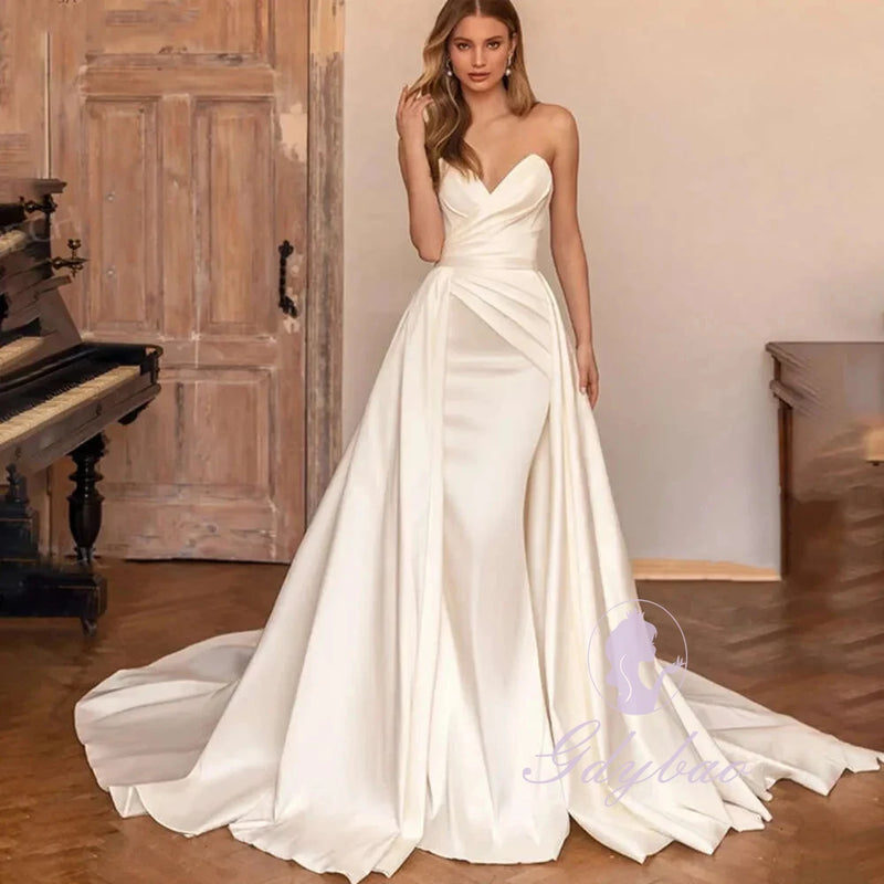 Ivory Satin Evening Dress Women.