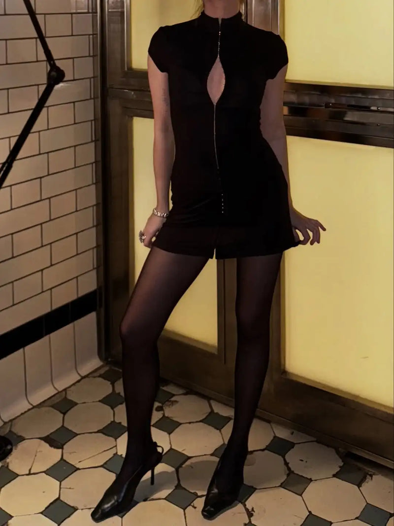 Kpop Black Hollow Out Mini Dress Women.