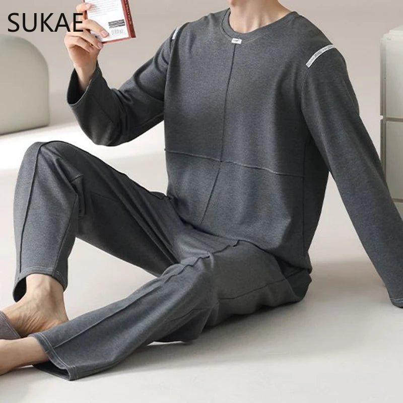 Sporty Pajama Set for Men Autumn Winter New Soft Cotton Pijama.